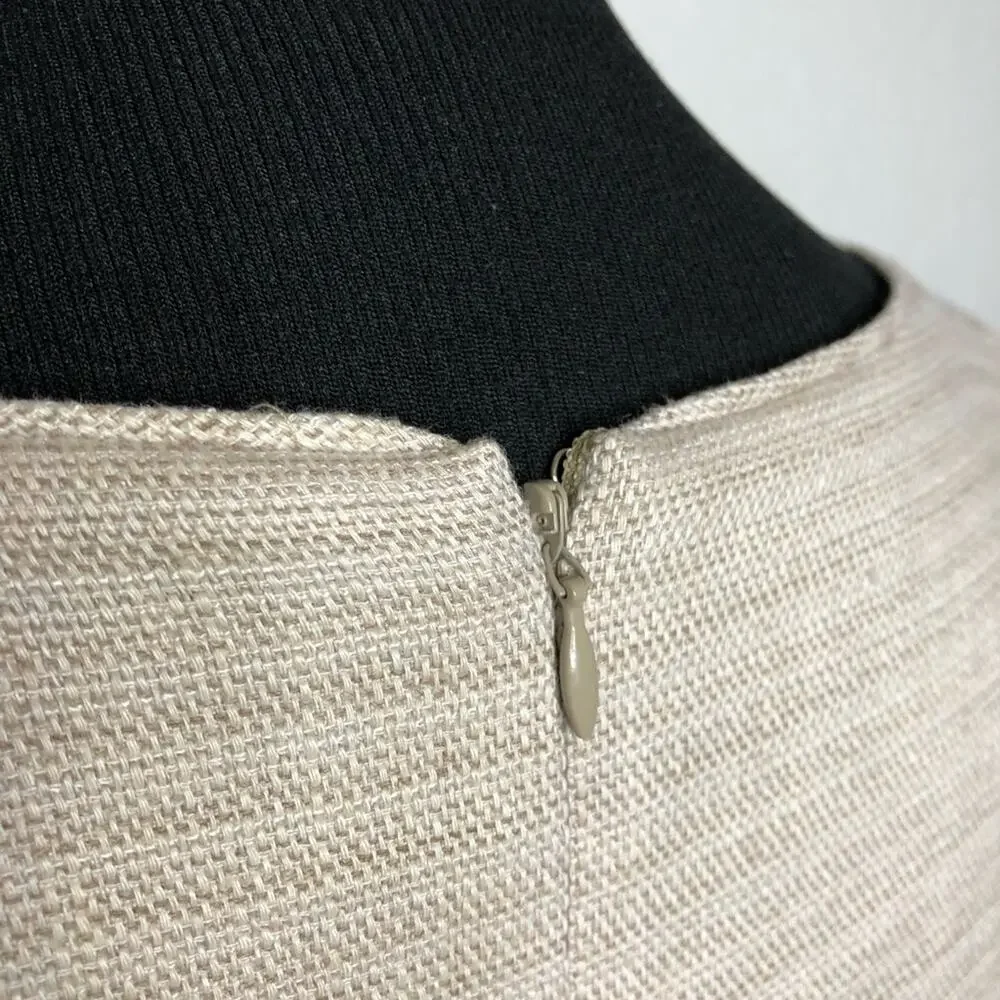 WHBM tan cream fringe trim linen blend sleeveless sheath dress size 8